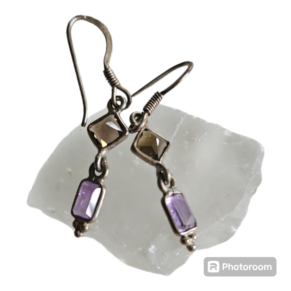 Vintage Amethyst & Sterling Drop Earrings